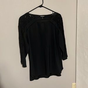 Black polyester blouse with lace